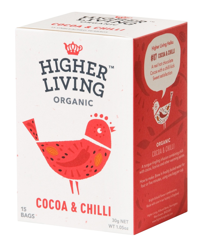 Higher Living Luomu Cacao &amp; Chilli yrttihauduke x 4 (15pss) FI-EKO-201