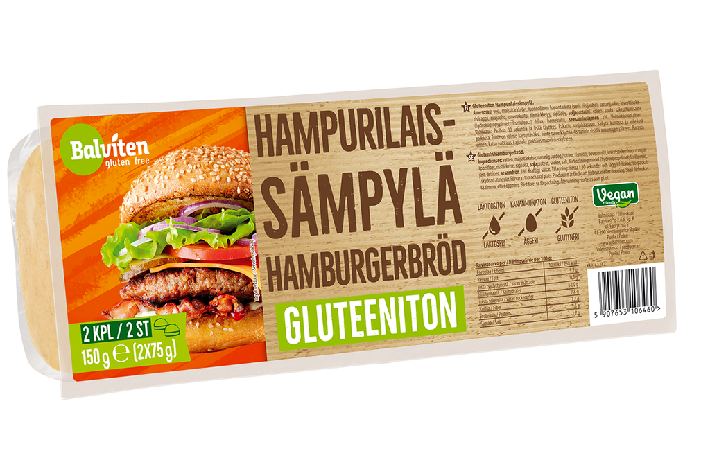 Balviten Gluteeniton hampurilaissämpylä 2 x 75g x 6