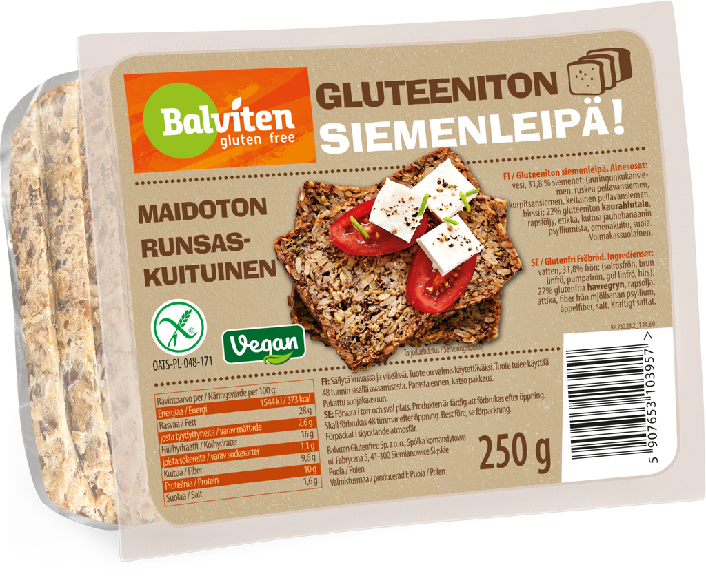 Balviten Gluteeniton Siemenleipä 250g x 7