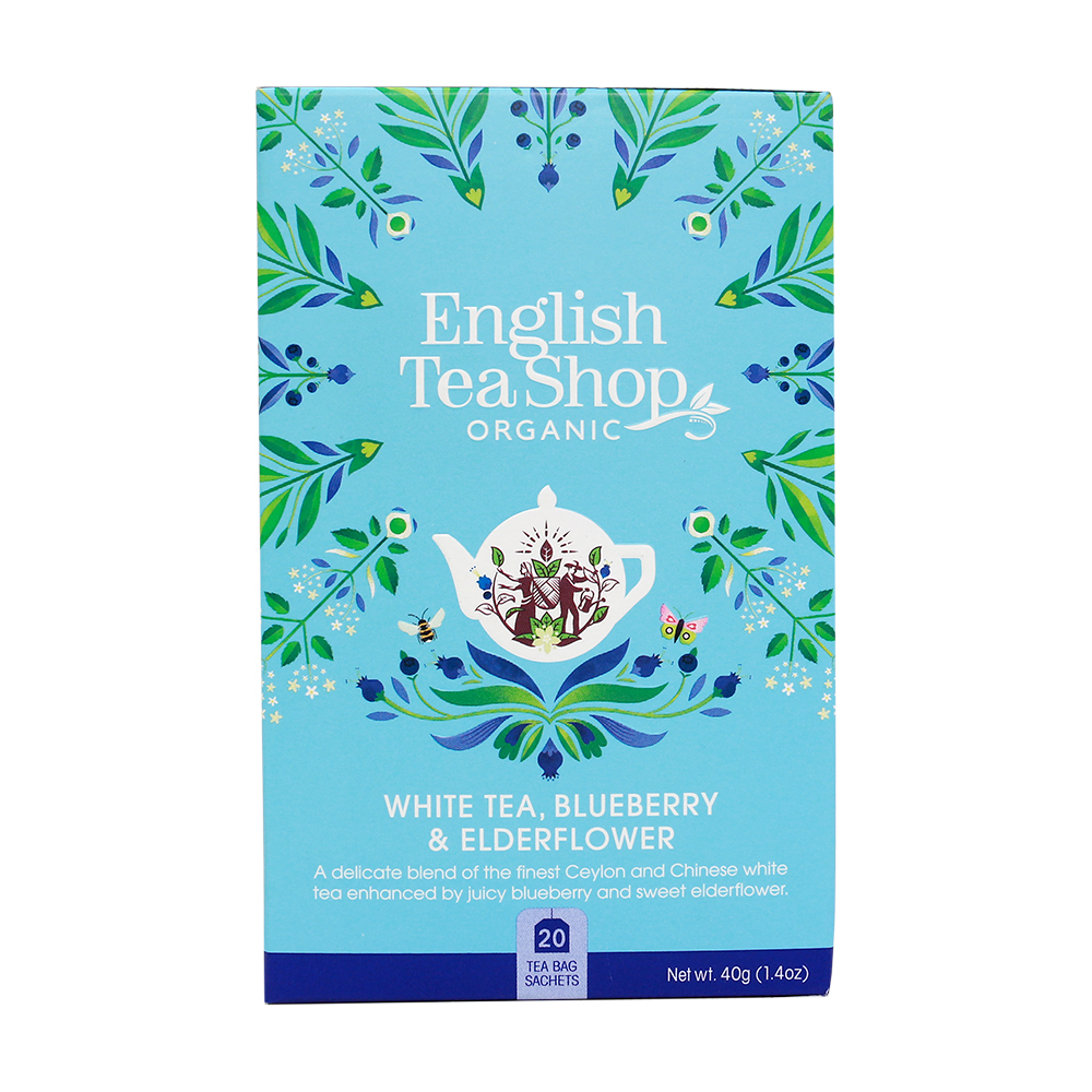 English Tea Shop Luomu Valkoinen Tee White Tea, Blueberry &amp; Elderflower 20 pss (6 x 40 g) FI-EKO-201