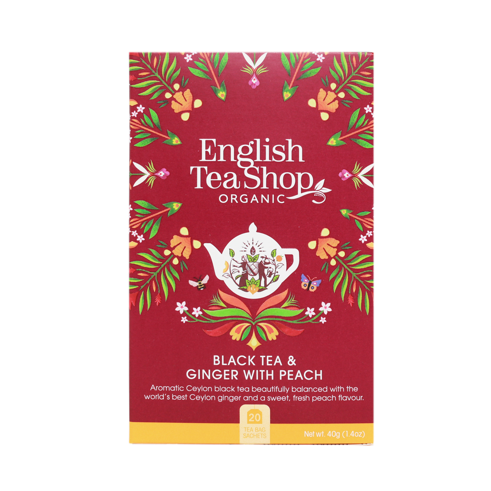 English Tea Shop Luomu Musta tee Black Tea &amp; Ginger with Peach 20 pss (6 x 40 g) FI-EKO-201