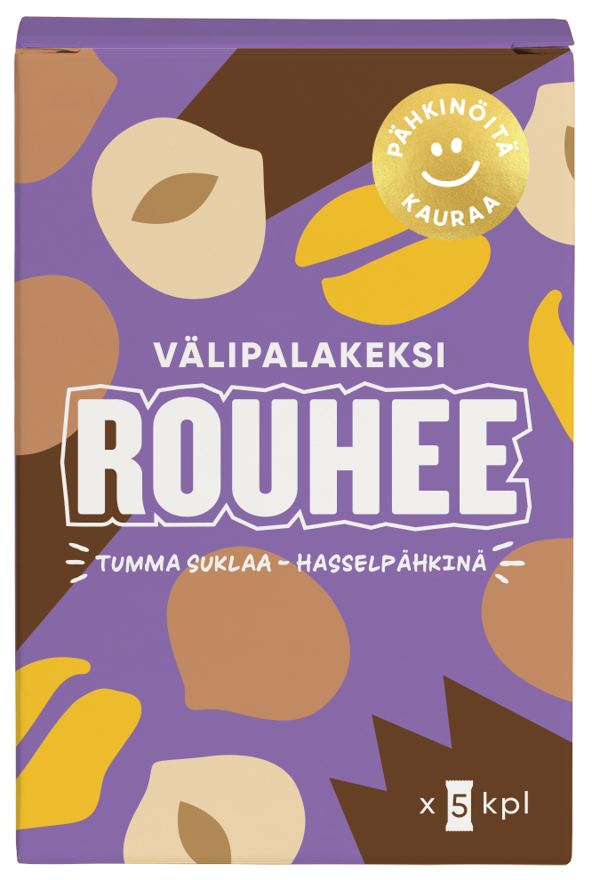 ROUHEE Tumma Suklaa - Hasselpähkinä Välipalakeksi 30g x 5 (monipakkaus) x 8