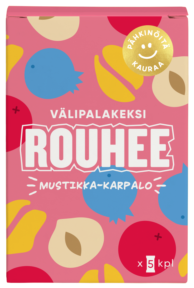 ROUHEE Mustikka-Karpalo Välipalakeksi 30g x 5 (monipakkaus) x 8