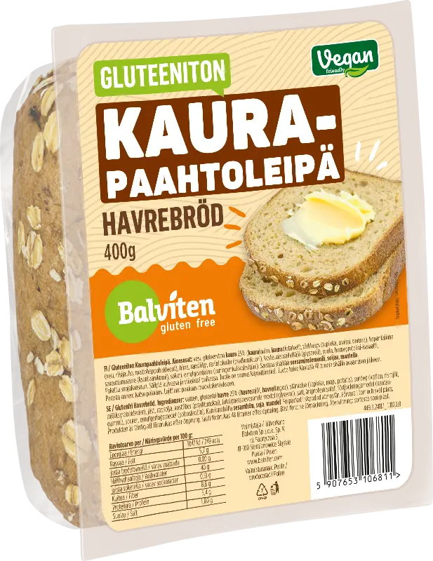 Balviten Gluteeniton Kaurapaahtoleipä 400g x 4