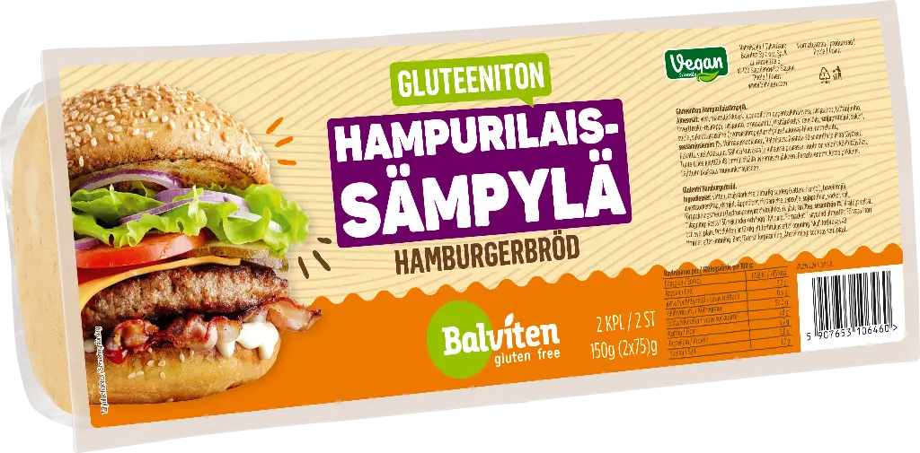 Balviten Gluteeniton Hampurilaissämpylä 2 x 75g x 6