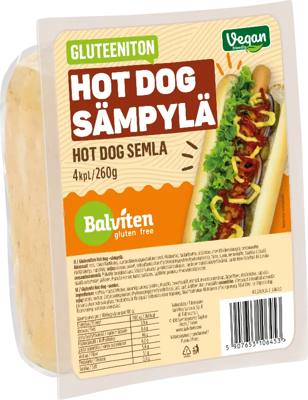 Balviten Gluteeniton Hot dog sämpylä 4 x 65g x 10