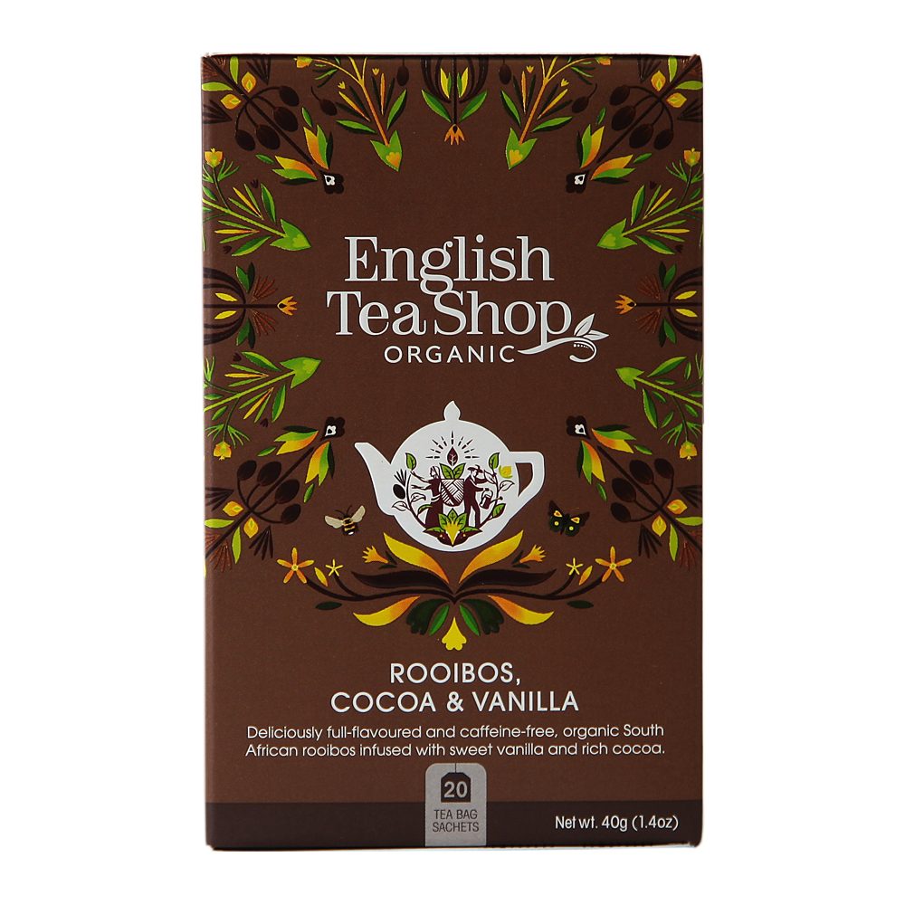 English Tea Shop Luomu Hauduke Rooibos, Cocoa & Vanilla, kofeiiniton 20 pss (6 x 40 g) FI-EKO-201