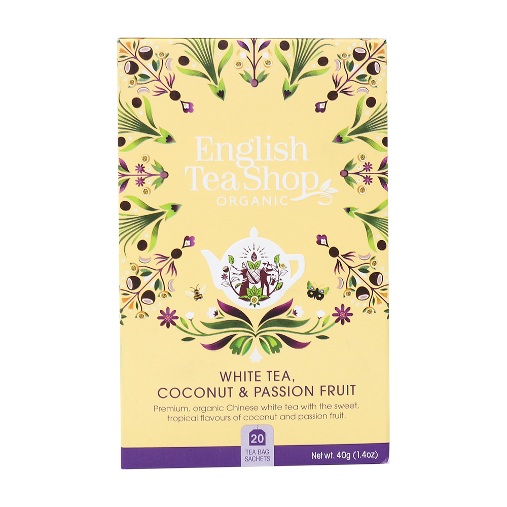 English Tea Shop Luomu Valkoinen Tee White Tea, Coconut & Passion Fruit 20 pss (6 x 40 g) FI-EKO-201