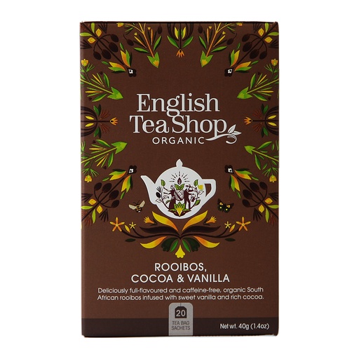 [02916] English Tea Shop Luomu Hauduke Rooibos, Cocoa & Vanilla, kofeiiniton 20 pss (6 x 40 g) FI-EKO-201