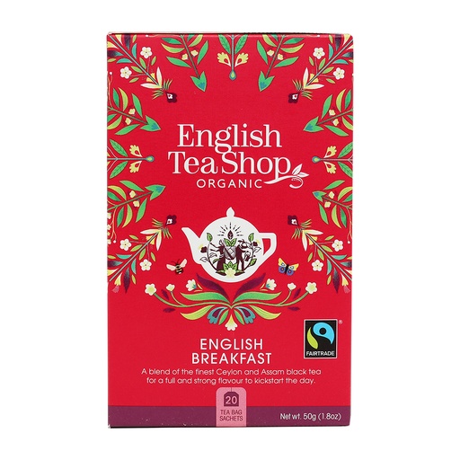 [02909] English Tea Shop Luomu Musta Tee English Breakfast 20 pss, Reilu (6 x 40 g) LK-BIO-149