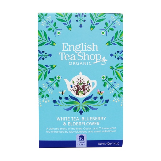 [03984] English Tea Shop Luomu Valkoinen Tee White Tea, Blueberry & Elderflower 20 pss (6 x 40 g) LK-BIO-149
