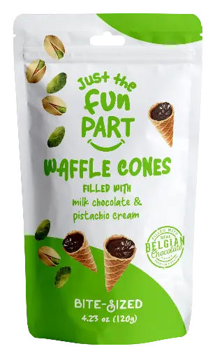 [01403] Just the Fun Part Pistachio Cream & Milk ChocolateWaffle cone 6x 120g